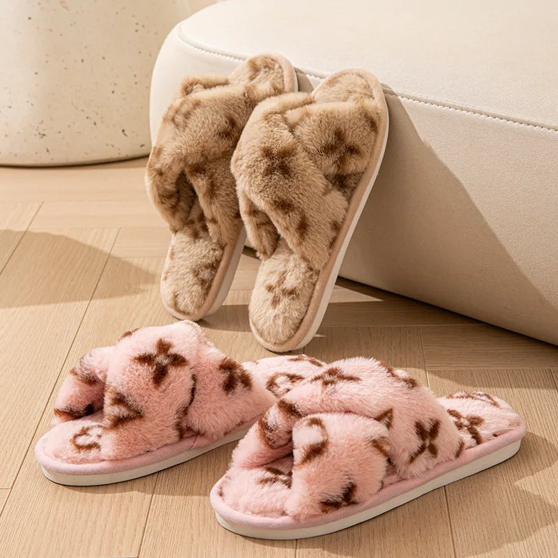 Fluffy Women'S Slippers Home Luxury Designer Woman Shoes Flats Fashion Fuzzy Fur Slides Autumn Winter Plush Elegant Footwear