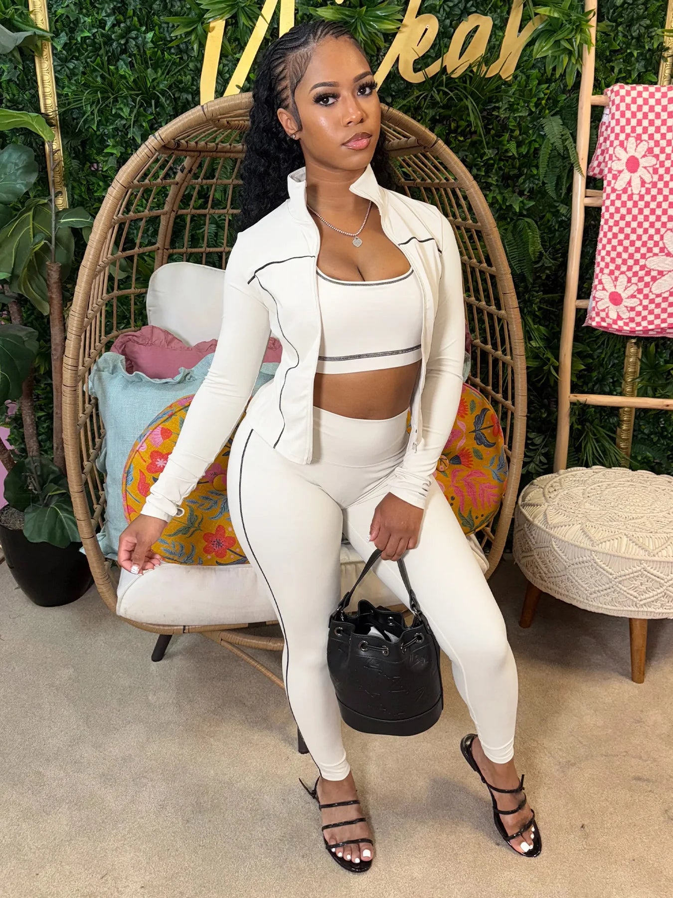 Autumn New Fashion Sports 3 Piece Sets Woman Outfit Stripe Patchwork Long Sleeve Zipper Tops + Pants Female Streetwear
