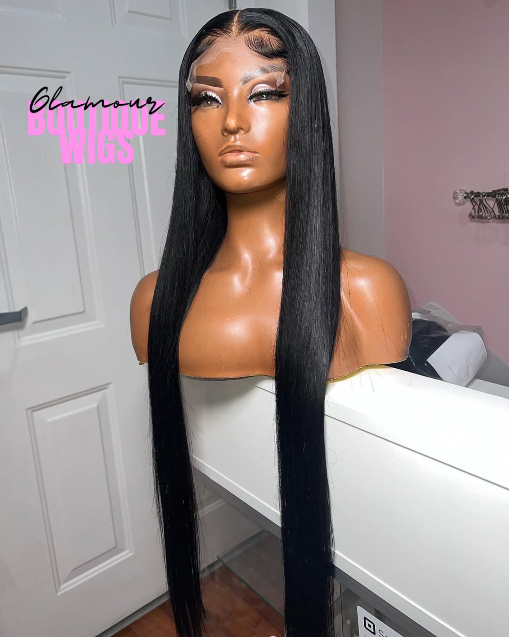 JET BLACK straight 13x4 30inches Full Frontal HD Lace 200% Density baddie box