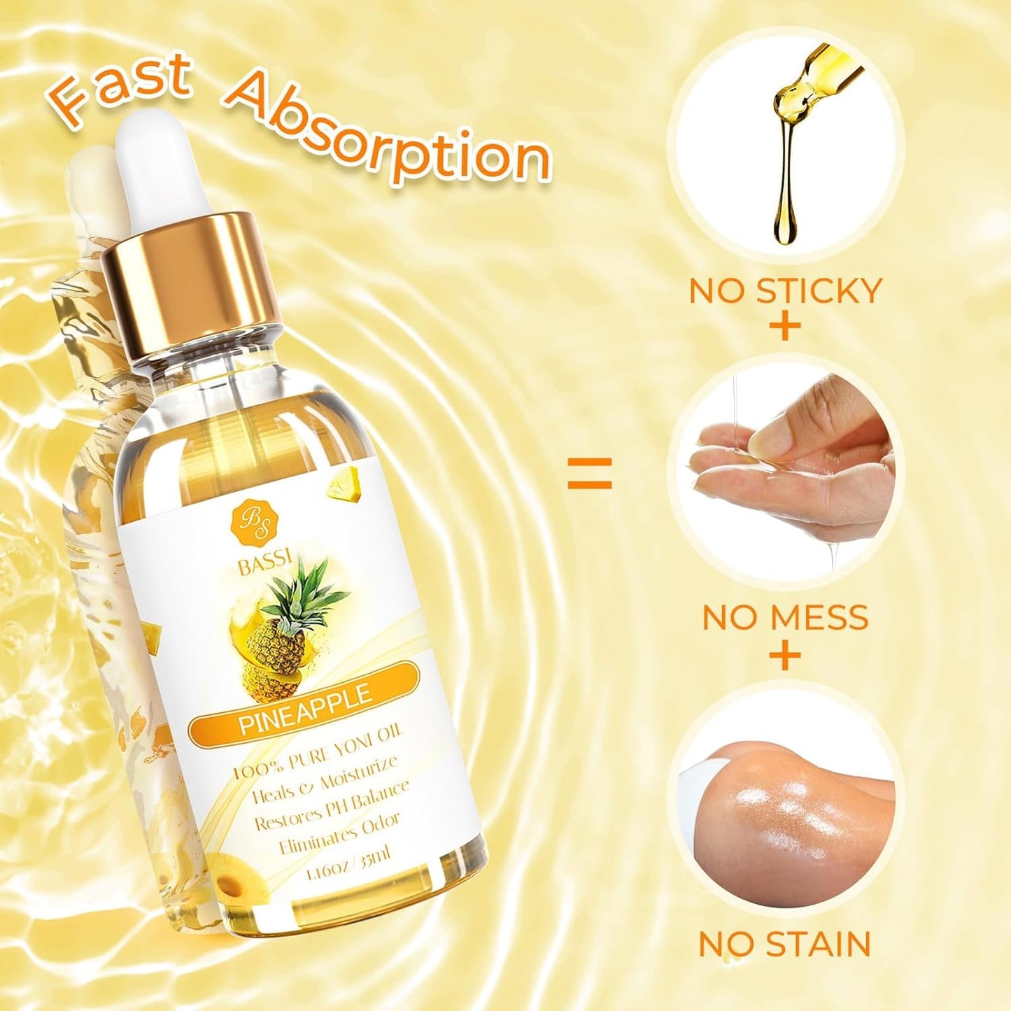 3 Packs Yoni Oil for Women - Feminine Care Oil - All Natural Vaginal Essential Oils, Reduces Odor, Restores Ph Balance and Wetness, 1 Fl Oz/Pc Strawberry Pineapple Peach Scent