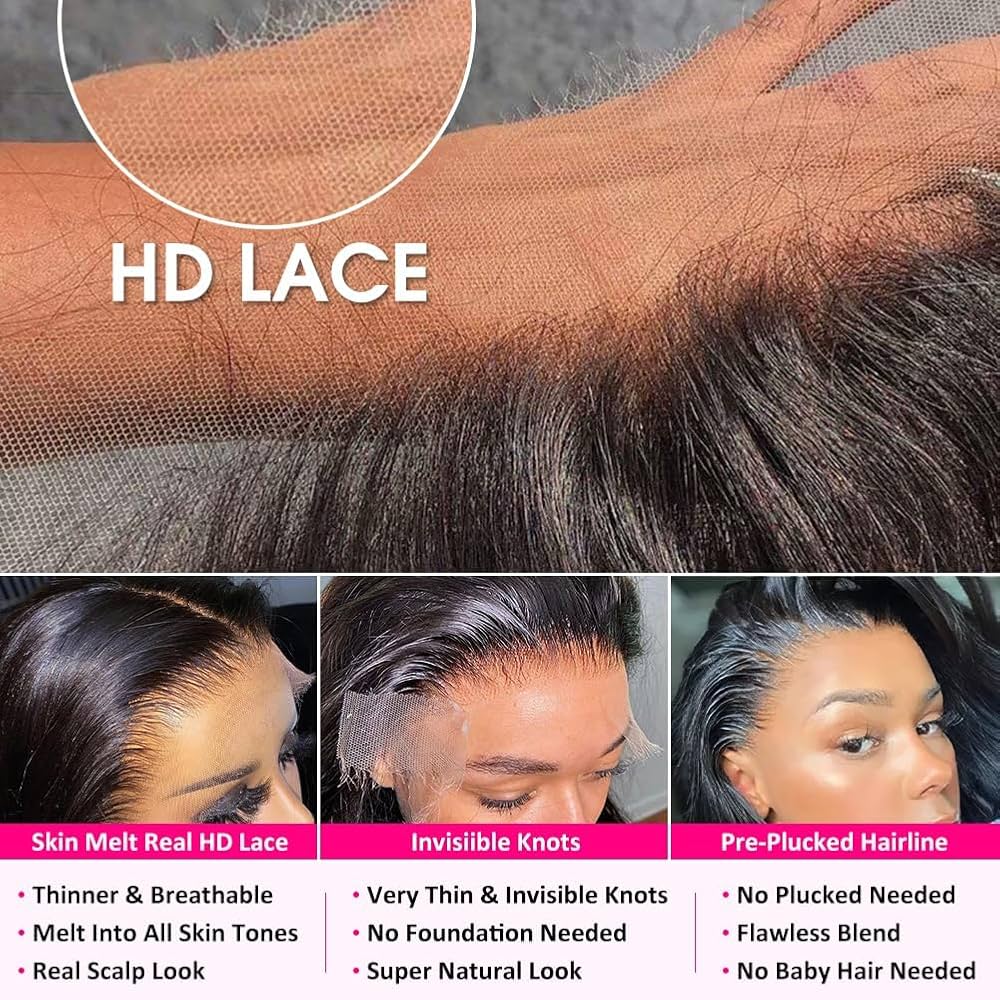 bodywave 13x4 JET BLACK 22 inches Full Frontal HD Lace 200% Density baddie box