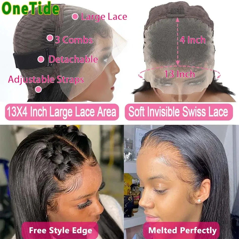 JET BLACK straight 13x4 30inches Full Frontal HD Lace 200% Density baddie box