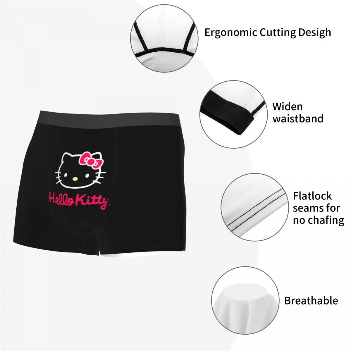 Hello Kitty Cute Face Boxers Briefs Ultra Soft Underwear Printed Novelty Underpants