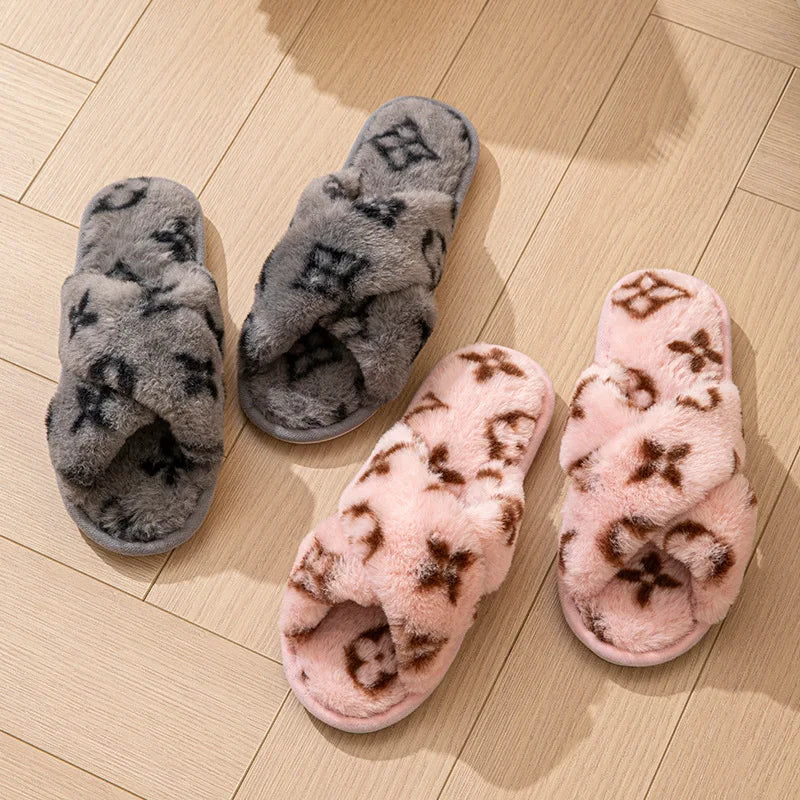 Fluffy Women'S Slippers Home Luxury Designer Woman Shoes Flats Fashion Fuzzy Fur Slides Autumn Winter Plush Elegant Footwear