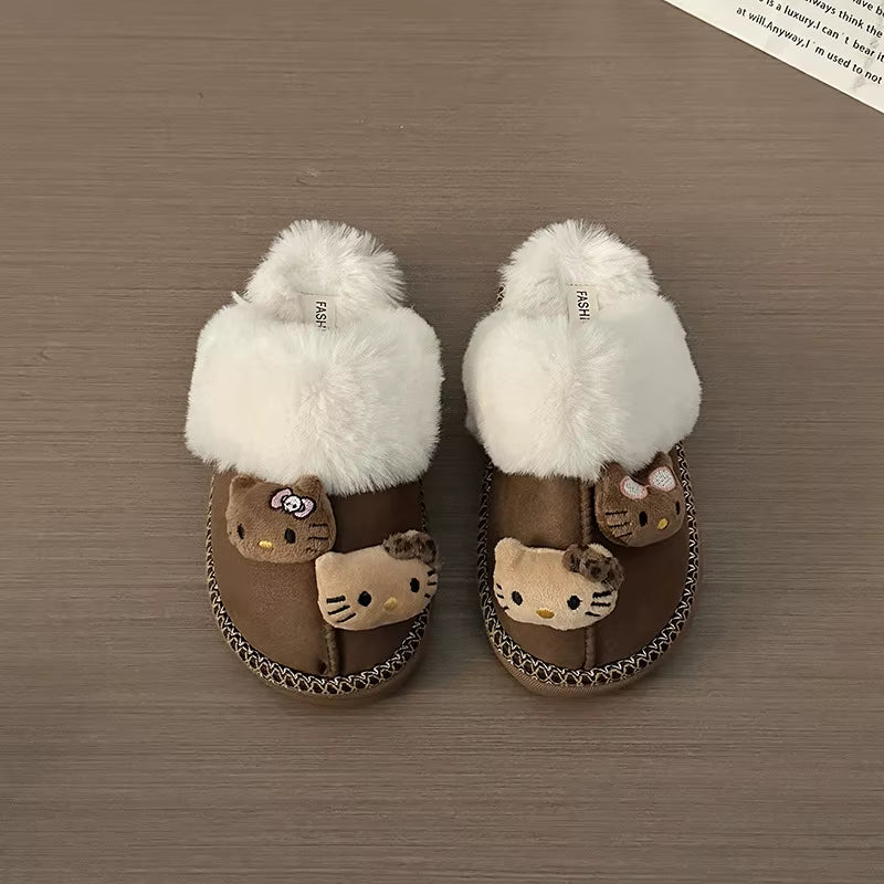 Y2K Kawaii  Hello Kitty Plush Doll Non-Slip Slippers Warm Home Shoes Cute Outdoor Windproof and Cold-Proof Cotton Shoes