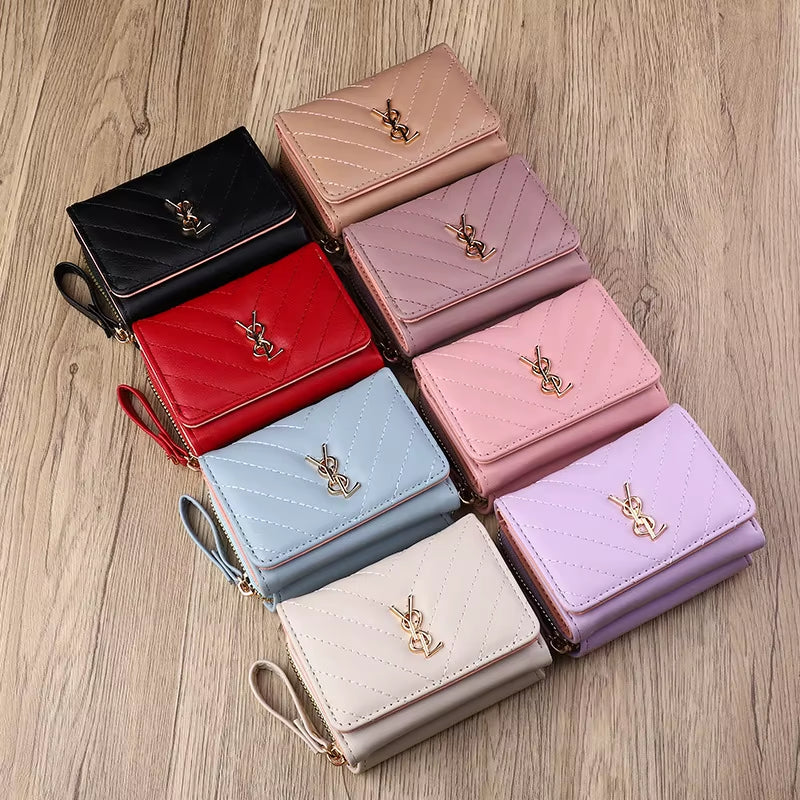 New Women'S Wallet Short, Fashionable and Simple PU Change Bag Card Bag Multi Slot Small Wallet Wallet Wallet