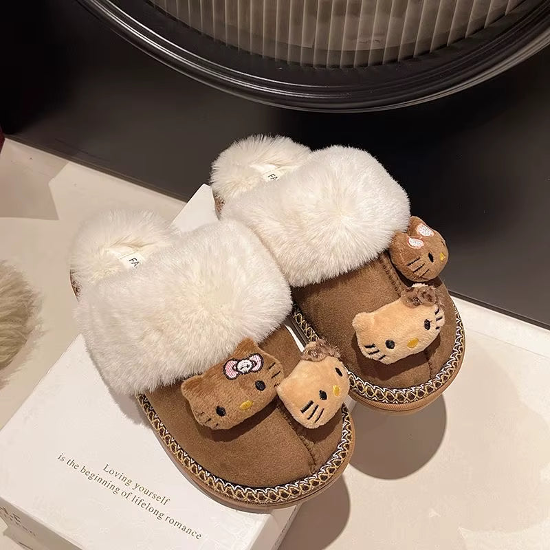 Y2K Kawaii  Hello Kitty Plush Doll Non-Slip Slippers Warm Home Shoes Cute Outdoor Windproof and Cold-Proof Cotton Shoes