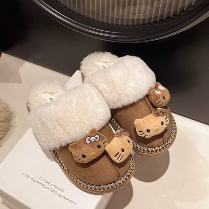 Y2K Kawaii  Hello Kitty Plush Doll Non-Slip Slippers Warm Home Shoes Cute Outdoor Windproof and Cold-Proof Cotton Shoes