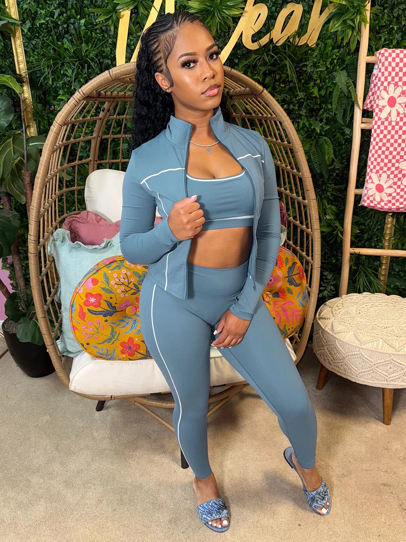 Autumn New Fashion Sports 3 Piece Sets Woman Outfit Stripe Patchwork Long Sleeve Zipper Tops + Pants Female Streetwear