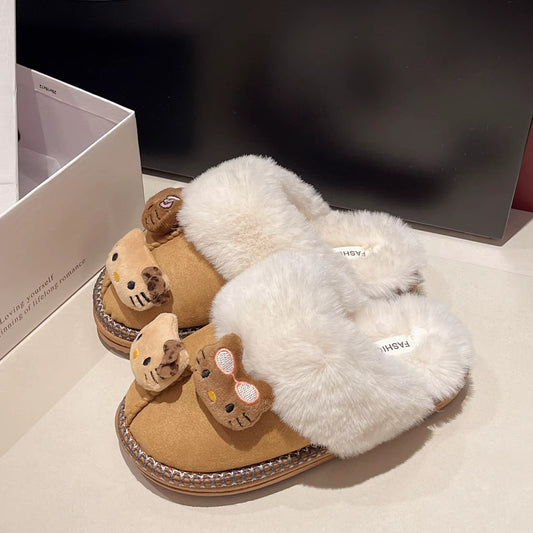 Y2K Kawaii  Hello Kitty Plush Doll Non-Slip Slippers Warm Home Shoes Cute Outdoor Windproof and Cold-Proof Cotton Shoes
