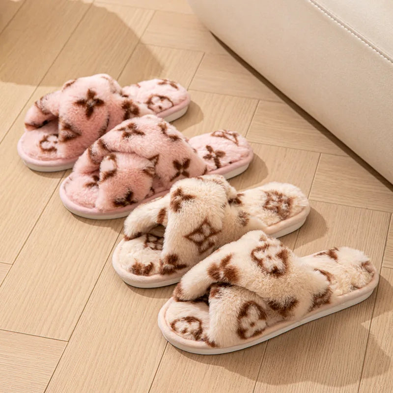 Fluffy Women'S Slippers Home Luxury Designer Woman Shoes Flats Fashion Fuzzy Fur Slides Autumn Winter Plush Elegant Footwear