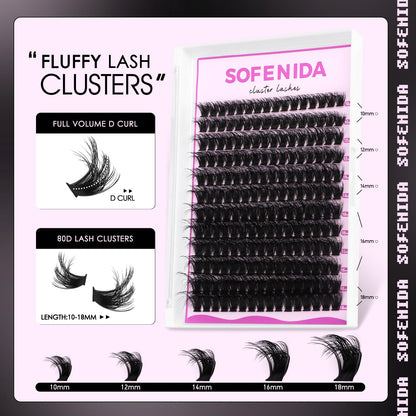 Lash Clusters Kit 80D Fluffy Lash Clusters Kit 10-18Mm Volume Eyelash Clusters D Curl Cluster Eyelash Extensions 3D Wispy Lashes Clusters DIY Lash Extension Kit(80D-10-18Mix Thick Kit)