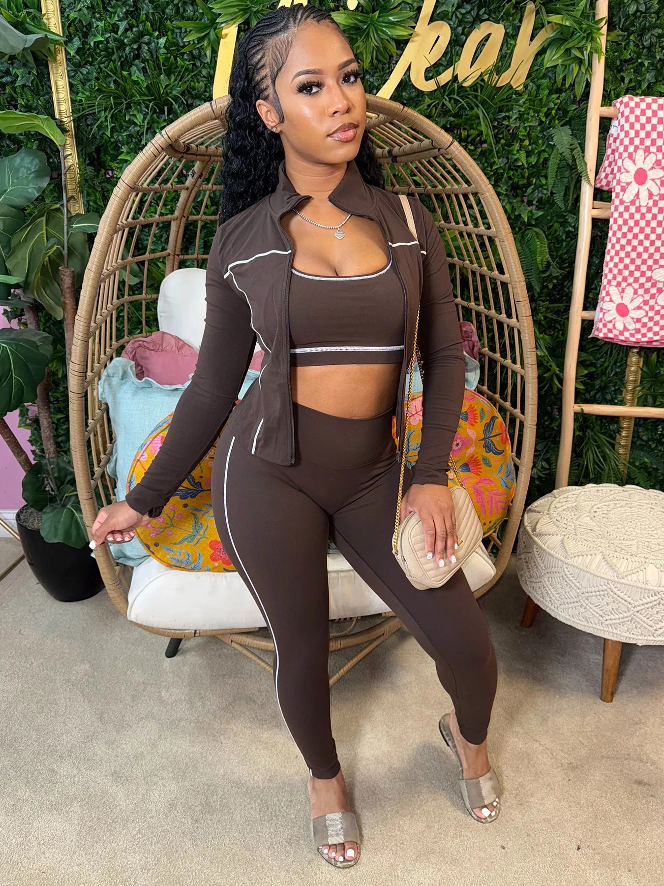 Autumn New Fashion Sports 3 Piece Sets Woman Outfit Stripe Patchwork Long Sleeve Zipper Tops + Pants Female Streetwear