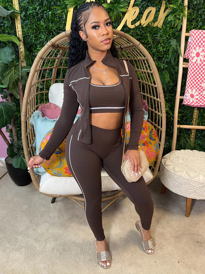 Autumn New Fashion Sports 3 Piece Sets Woman Outfit Stripe Patchwork Long Sleeve Zipper Tops + Pants Female Streetwear