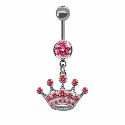 Sweet Butterfly Crown Heart Drop Belly Button Pink White Crystal Stone Hellokitty Dangle Navel Button Women'S Piercing Jewelry