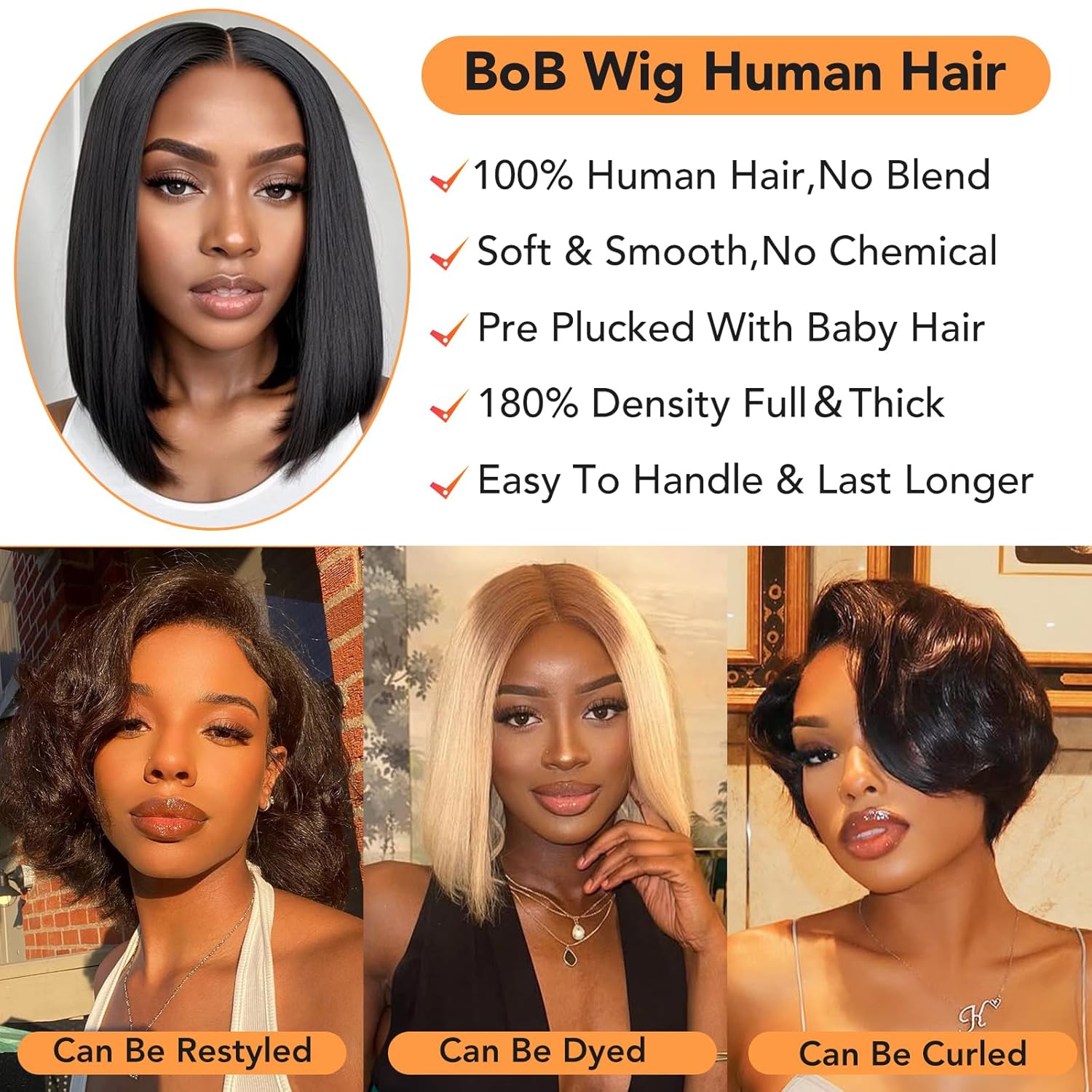 Bob Wig Human Hair 12 Inch 13X4 Lace Front Wigs Human Hair Pre Plucked 180% Density Short Straight Bob Wig Natural Color Glueless Bob Wigs for Black Women