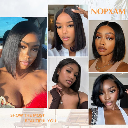 Bob Wig Human Hair 12 Inch 13X4 Lace Front Wigs Human Hair Pre Plucked 180% Density Short Straight Bob Wig Natural Color Glueless Bob Wigs for Black Women