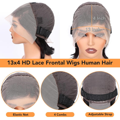Bob Wig Human Hair 12 Inch 13X4 Lace Front Wigs Human Hair Pre Plucked 180% Density Short Straight Bob Wig Natural Color Glueless Bob Wigs for Black Women