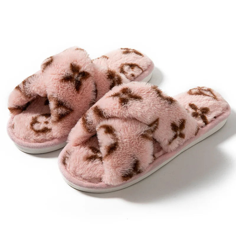Fluffy Women'S Slippers Home Luxury Designer Woman Shoes Flats Fashion Fuzzy Fur Slides Autumn Winter Plush Elegant Footwear