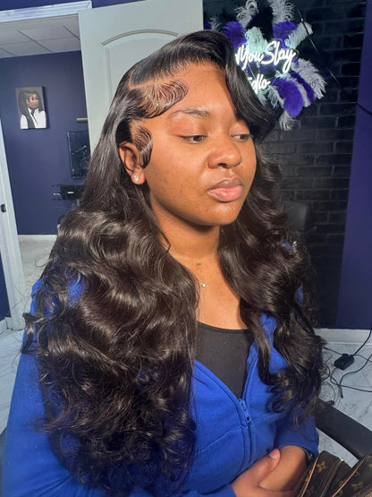 bodywave 13x4 JET BLACK 22 inches Full  Frontal HD Lace 200% Density baddie box