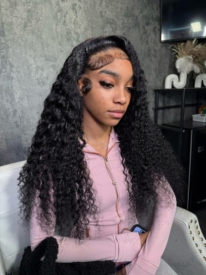 Deep wave 13X4 JET BLACK 24inches Full Frontal HD Lace 200% Density baddie box