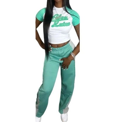 Autumn New Tracksuits Women Sport Casual Pants 2 Piece Sets Outfits Y2K Streetwear Crop Top + Wide Leg Sweatpants Baggy
