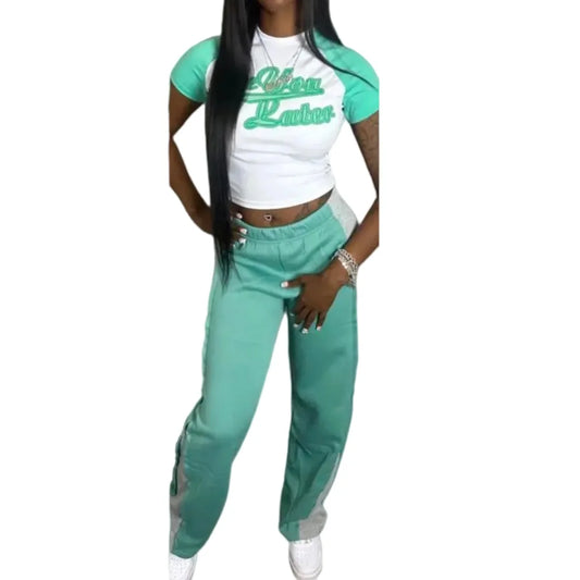 Autumn New Tracksuits Women Sport Casual Pants 2 Piece Sets Outfits Y2K Streetwear Crop Top + Wide Leg Sweatpants Baggy