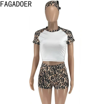 Spring Summer New Fashion Leopard Print 3 Piece Sets Woman Outfit Short Sleeve Patchwork Top and Shorts Set Tracksuit