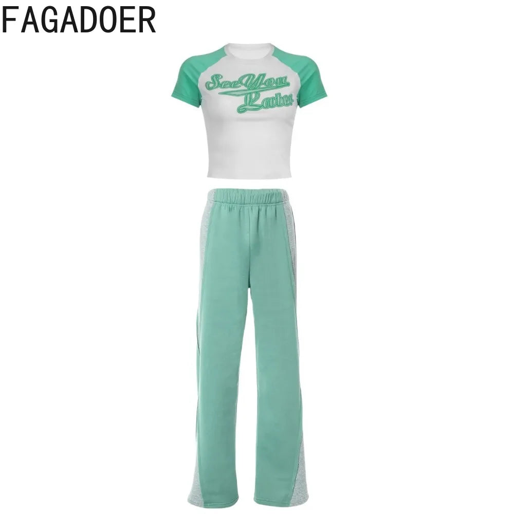 Autumn New Tracksuits Women Sport Casual Pants 2 Piece Sets Outfits Y2K Streetwear Crop Top + Wide Leg Sweatpants Baggy