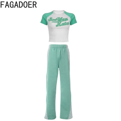 Autumn New Tracksuits Women Sport Casual Pants 2 Piece Sets Outfits Y2K Streetwear Crop Top + Wide Leg Sweatpants Baggy