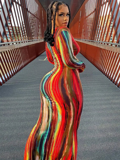 Dresses for Women Chest Wrap Printed off Shoulder Bandage Slim  Long Dress 
