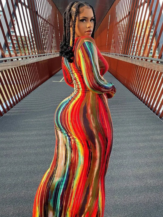 Dresses for Women Chest Wrap Printed off Shoulder Bandage Slim  Long Dress 