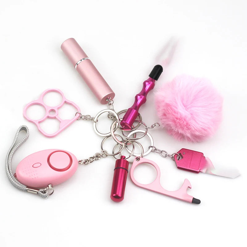 8Pcs Women Outdoor Defense Self Alarm Keychain Keyring Accessories Protection Product