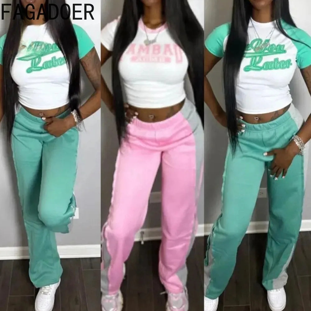 Autumn New Tracksuits Women Sport Casual Pants 2 Piece Sets Outfits Y2K Streetwear Crop Top + Wide Leg Sweatpants Baggy