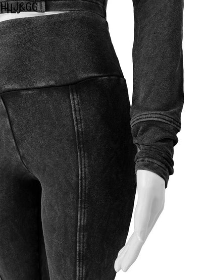 HLJ&GG Spring New Solid Hooded Two Piece Sets Women Zip Long Sleeve Slim Crop Top and Skinny Pants Outfits Casual 2Pcs Clothing