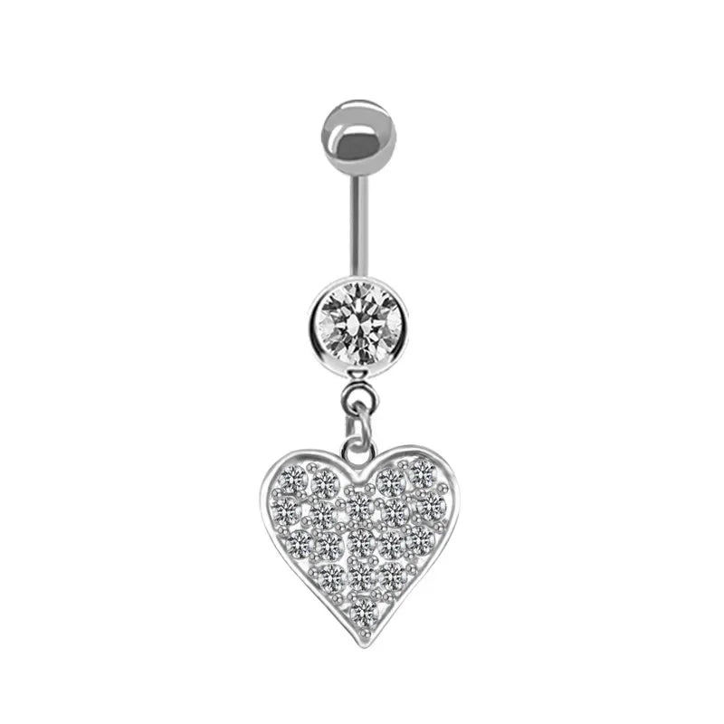 Sweet Butterfly Crown Heart Drop Belly Button Pink White Crystal Stone Hellokitty Dangle Navel Button Women'S Piercing Jewelry