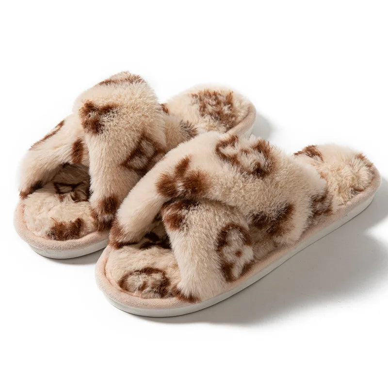 Fluffy Women'S Slippers Home Luxury Designer Woman Shoes Flats Fashion Fuzzy Fur Slides Autumn Winter Plush Elegant Footwear