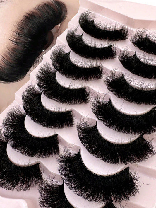 7 Pairs 25Mm Dramatic Faux Mink Eyelashes, Fluffy 3D Lashes,Long Thick Volume Natural Faux Mink False Eyelashes, Thick Cross False Lashes, Multi-Layered Curly Lashes, Create Dramatic Thick Effect Suitable for Parties and Celebrations