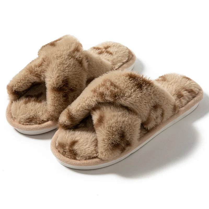 Fluffy Women'S Slippers Home Luxury Designer Woman Shoes Flats Fashion Fuzzy Fur Slides Autumn Winter Plush Elegant Footwear