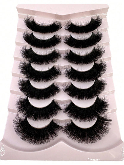 7 Pairs 25Mm Dramatic Faux Mink Eyelashes, Fluffy 3D Lashes,Long Thick Volume Natural Faux Mink False Eyelashes, Thick Cross False Lashes, Multi-Layered Curly Lashes, Create Dramatic Thick Effect Suitable for Parties and Celebrations